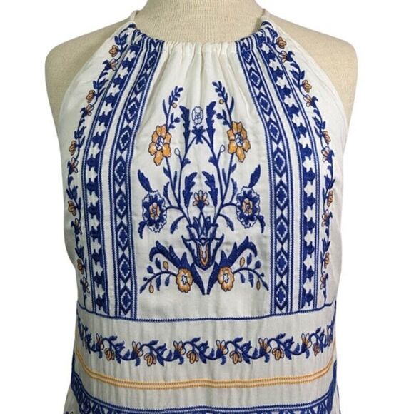 Skies Are Blue Dress Womens Small Floral Boho Embroidered Fringe Halter Summer - Picture 2 of 14